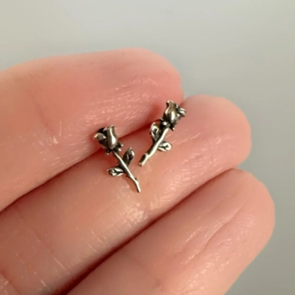 Sterling Silver Tiny Rose Stud Earrings